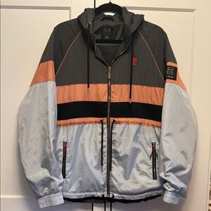 P.E Nation Women’s Tri-Tone Windbreaker - Blue, Coral, and Gray